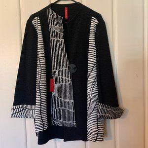 IC COLLECTION Plus Size Leather Fukuro Color Block One-Button Jacket - 2X